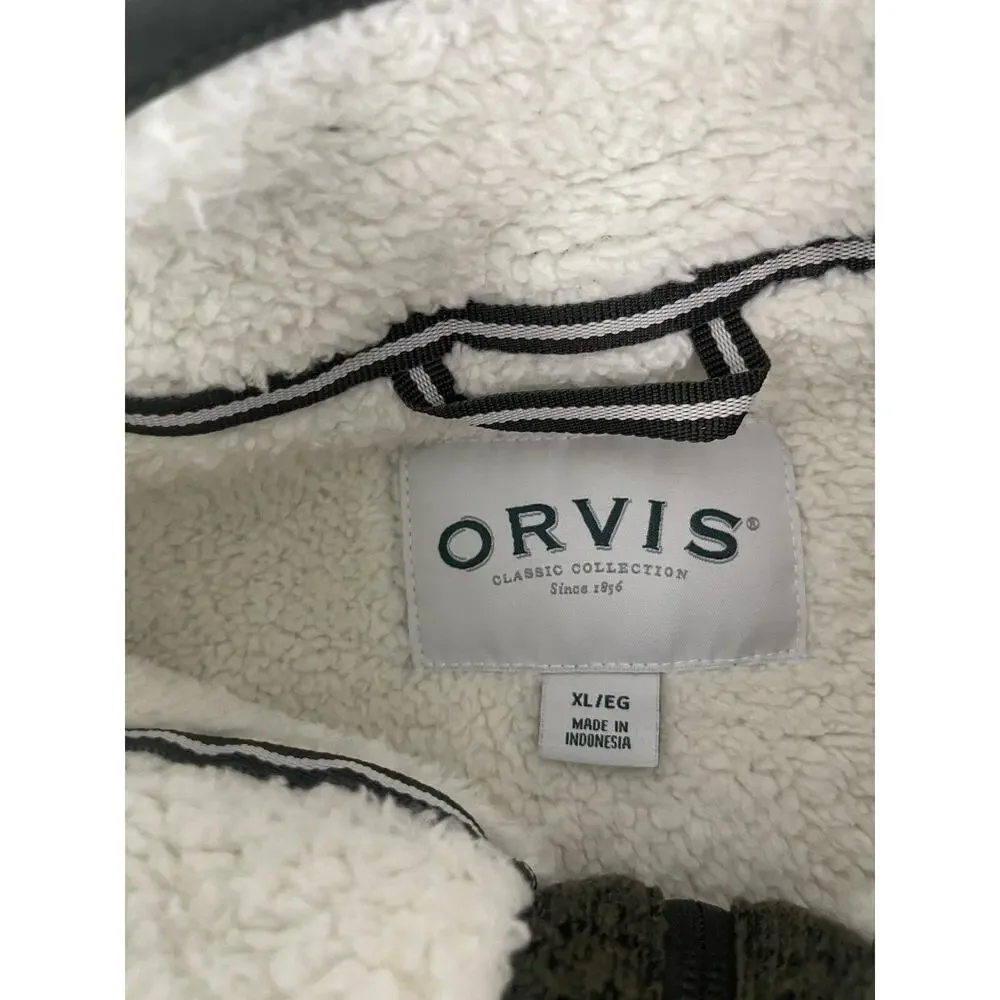 Orvis Sweater Mens Extra Large Green Sherpa Lined Jacket Quarter Zip N305